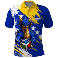 Personalized Bosnia Herzegovina Dragon Soccer Polo Shirt Bosnian Football Flag Stars Fleur De Lis Grunge