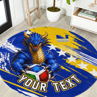 Personalized Bosnia Herzegovina Dragon Soccer Round Carpet Bosnian Football Flag Stars Fleur De Lis Grunge