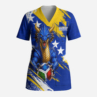 Personalized Bosnia Herzegovina Dragon Soccer Scrub Top Bosnian Football Flag Stars Fleur De Lis Grunge