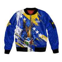 Personalized Bosnia Herzegovina Dragon Soccer Sleeve Zip Bomber Jacket Bosnian Football Flag Stars Fleur De Lis Grunge