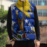 Personalized Bosnia Herzegovina Dragon Soccer Sleeveless Puffer Jacket Bosnian Football Flag Stars Fleur De Lis Grunge