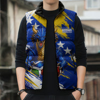 Personalized Bosnia Herzegovina Dragon Soccer Sleeveless Puffer Jacket Bosnian Football Flag Stars Fleur De Lis Grunge