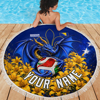 Personalized Bosnia Herzegovina Dragon Soccer Beach Blanket Football Golden Lily Bosnian Flag Cheering Fans