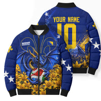 Personalized Bosnia Herzegovina Dragon Soccer Bomber Puffer Jacket Football Golden Lily Bosnian Flag Cheering Fans