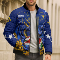 Personalized Bosnia Herzegovina Dragon Soccer Bomber Puffer Jacket Football Golden Lily Bosnian Flag Cheering Fans