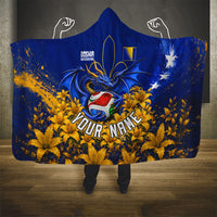 Personalized Bosnia Herzegovina Dragon Soccer Hooded Blanket Football Golden Lily Bosnian Flag Cheering Fans