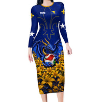Personalized Bosnia Herzegovina Dragon Soccer Long Sleeve Bodycon Dress Football Golden Lily Bosnian Flag Cheering Fans