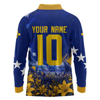Personalized Bosnia Herzegovina Dragon Soccer Long Sleeve Polo Shirt Football Golden Lily Bosnian Flag Cheering Fans