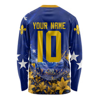 Personalized Bosnia Herzegovina Dragon Soccer Long Sleeve Shirt Football Golden Lily Bosnian Flag Cheering Fans