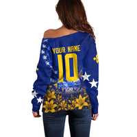 Personalized Bosnia Herzegovina Dragon Soccer Off Shoulder Sweater Football Golden Lily Bosnian Flag Cheering Fans