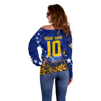 Personalized Bosnia Herzegovina Dragon Soccer Off Shoulder Sweater Football Golden Lily Bosnian Flag Cheering Fans