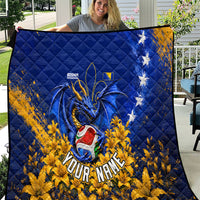 Personalized Bosnia Herzegovina Dragon Soccer Quilt Football Golden Lily Bosnian Flag Cheering Fans