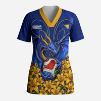 Personalized Bosnia Herzegovina Dragon Soccer Scrub Top Football Golden Lily Bosnian Flag Cheering Fans