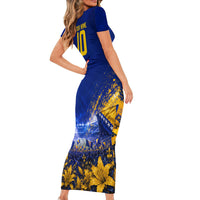Personalized Bosnia Herzegovina Dragon Soccer Short Sleeve Bodycon Dress Football Golden Lily Bosnian Flag Cheering Fans