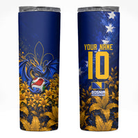 Personalized Bosnia Herzegovina Dragon Soccer Skinny Tumbler Football Golden Lily Bosnian Flag Cheering Fans