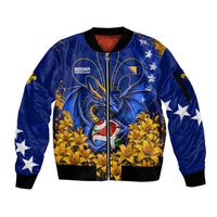 Personalized Bosnia Herzegovina Dragon Soccer Sleeve Zip Bomber Jacket Football Golden Lily Bosnian Flag Cheering Fans