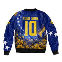 Personalized Bosnia Herzegovina Dragon Soccer Sleeve Zip Bomber Jacket Football Golden Lily Bosnian Flag Cheering Fans