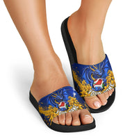Personalized Bosnia Herzegovina Dragon Soccer Slide Sandals Football Golden Lily Bosnian Flag Cheering Fans