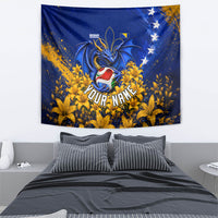 Personalized Bosnia Herzegovina Dragon Soccer Tapestry Football Golden Lily Bosnian Flag Cheering Fans