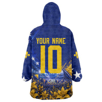 Personalized Bosnia Herzegovina Dragon Soccer Wearable Blanket Hoodie Football Golden Lily Bosnian Flag Cheering Fans