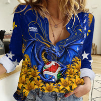Personalized Bosnia Herzegovina Dragon Soccer Women Casual Shirt Football Golden Lily Bosnian Flag Cheering Fans