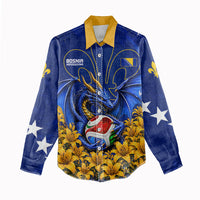 Personalized Bosnia Herzegovina Dragon Soccer Women Casual Shirt Football Golden Lily Bosnian Flag Cheering Fans