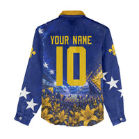 Personalized Bosnia Herzegovina Dragon Soccer Women Casual Shirt Football Golden Lily Bosnian Flag Cheering Fans