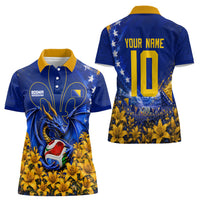 Personalized Bosnia Herzegovina Dragon Soccer Women Polo Shirt Football Golden Lily Bosnian Flag Cheering Fans