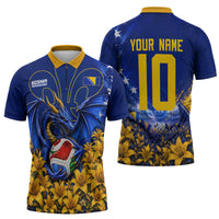 Personalized Bosnia Herzegovina Dragon Soccer Zipper Polo Shirt Football Golden Lily Bosnian Flag Cheering Fans