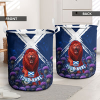 Personalized Scotland Red Lion Soccer Laundry Basket Scottish Saltire Flag Purple Thistle Cheering Fans