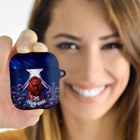 Personalized Scotland Red Lion Soccer AirPods Case Scottish Saltire Flag Purple Thistle Cheering Fans