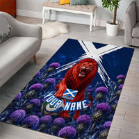 Personalized Scotland Red Lion Soccer Area Rug Scottish Saltire Flag Purple Thistle Cheering Fans