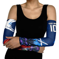Personalized Scotland Red Lion Soccer Arm Sleeves Scottish Saltire Flag Purple Thistle Cheering Fans