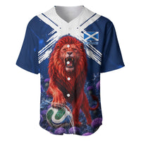 Personalized Scotland Red Lion Soccer Baseball Jersey Scottish Saltire Flag Purple Thistle Cheering Fans