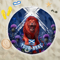 Personalized Scotland Red Lion Soccer Beach Blanket Scottish Saltire Flag Purple Thistle Cheering Fans