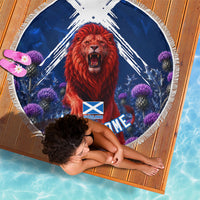 Personalized Scotland Red Lion Soccer Beach Blanket Scottish Saltire Flag Purple Thistle Cheering Fans