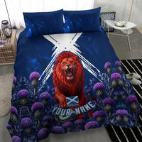 Personalized Scotland Red Lion Soccer Bedding Set Scottish Saltire Flag Purple Thistle Cheering Fans