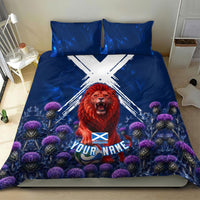 Personalized Scotland Red Lion Soccer Bedding Set Scottish Saltire Flag Purple Thistle Cheering Fans