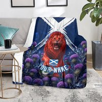 Personalized Scotland Red Lion Soccer Blanket Scottish Saltire Flag Purple Thistle Cheering Fans