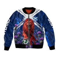 Personalized Scotland Red Lion Soccer Bomber Jacket Scottish Saltire Flag Purple Thistle Cheering Fans