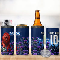 Personalized Scotland Red Lion Soccer 4 in 1 Can Cooler Tumbler Scottish Saltire Flag Purple Thistle Cheering Fans