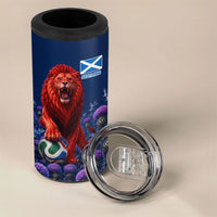 Personalized Scotland Red Lion Soccer 4 in 1 Can Cooler Tumbler Scottish Saltire Flag Purple Thistle Cheering Fans