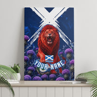 Personalized Scotland Red Lion Soccer Canvas Wall Art Scottish Saltire Flag Purple Thistle Cheering Fans