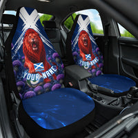 Personalized Scotland Red Lion Soccer Car Seat Cover Scottish Saltire Flag Purple Thistle Cheering Fans