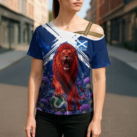 Personalized Scotland Red Lion Soccer Cross Shoulder Shirt Scottish Saltire Flag Purple Thistle Cheering Fans
