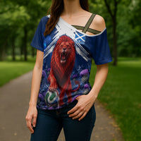 Personalized Scotland Red Lion Soccer Cross Shoulder Shirt Scottish Saltire Flag Purple Thistle Cheering Fans