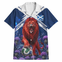 Personalized Scotland Red Lion Soccer Hawaiian Shirt Scottish Saltire Flag Purple Thistle Cheering Fans
