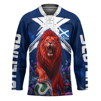 Personalized Scotland Red Lion Soccer Hockey Jersey Scottish Saltire Flag Purple Thistle Cheering Fans