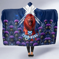 Personalized Scotland Red Lion Soccer Hooded Blanket Scottish Saltire Flag Purple Thistle Cheering Fans