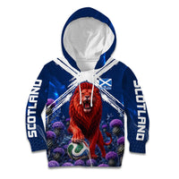 Personalized Scotland Red Lion Soccer Kid Hoodie Scottish Saltire Flag Purple Thistle Cheering Fans